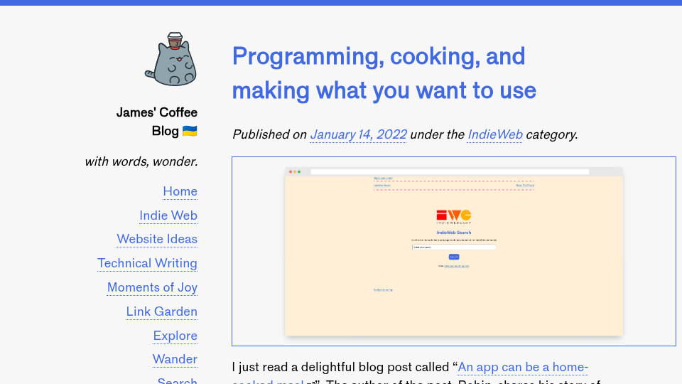 Programming, cooking, and making what you want to use | James' Coffee Blog