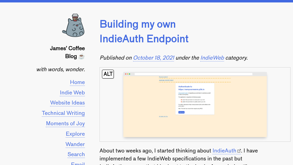 Building my own IndieAuth Endpoint | James' Coffee Blog