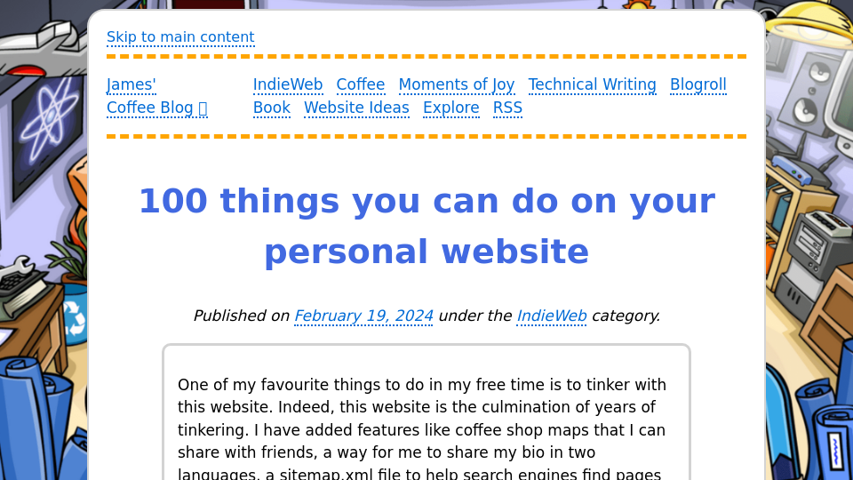 100 things you can do on your personal website | James' Coffee Blog